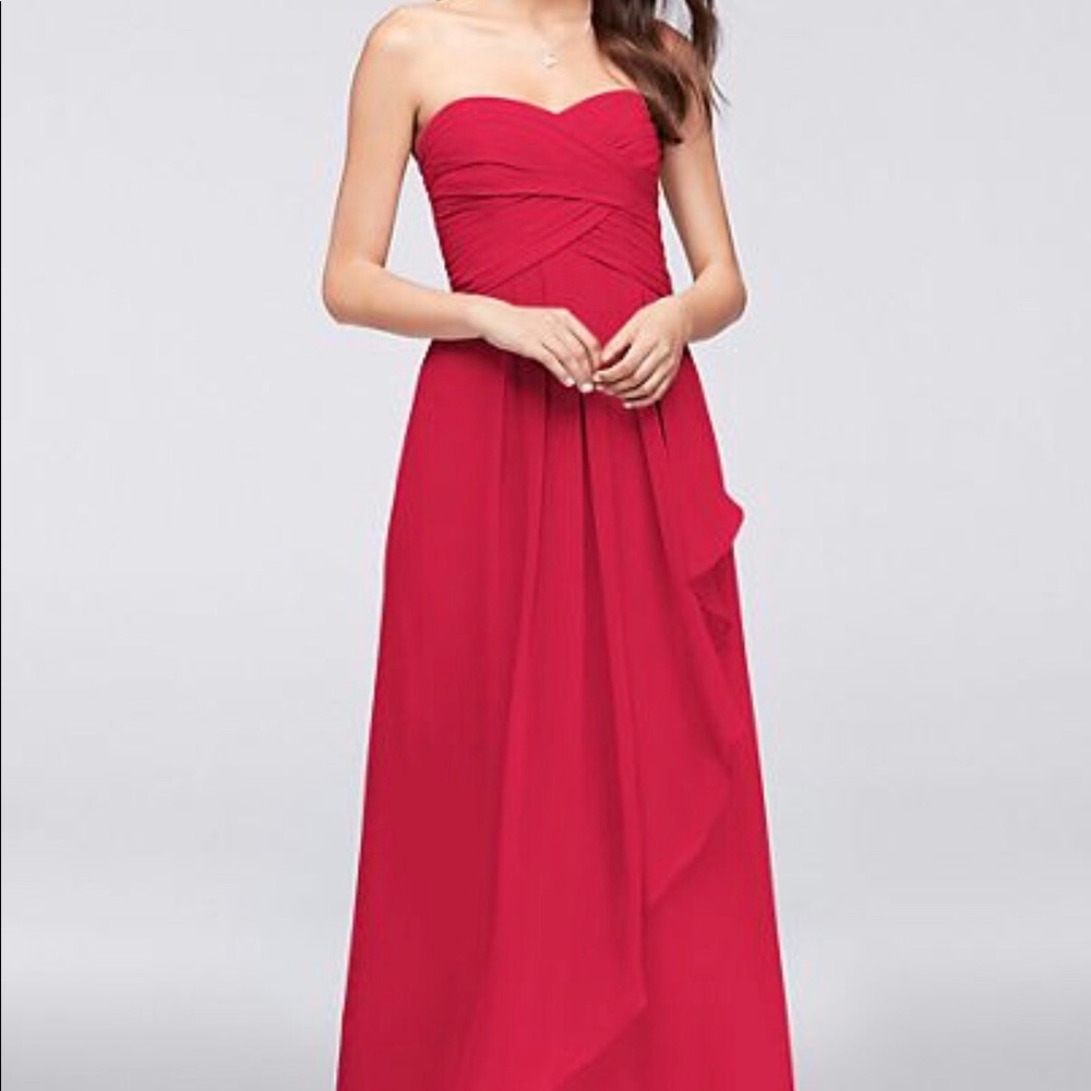 David's Bridal Strapless Chiffon Gown in Red